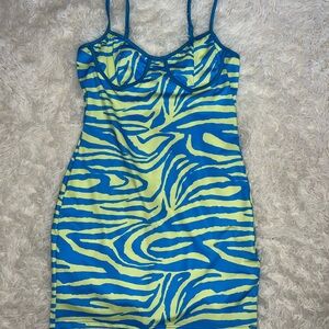 Blue and Yellow Zebra Print Dress